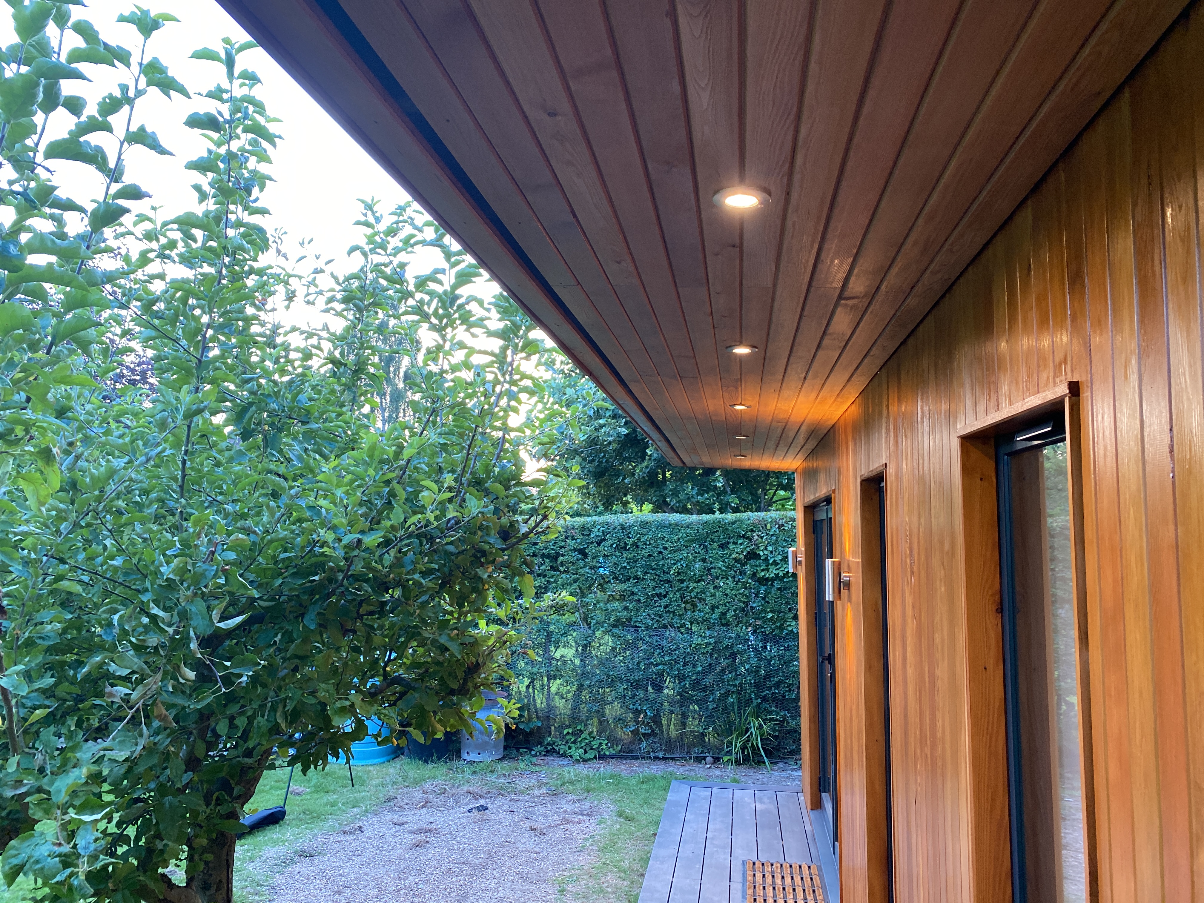 siberian larch canopy overhang in surrey on a home gym garden studio